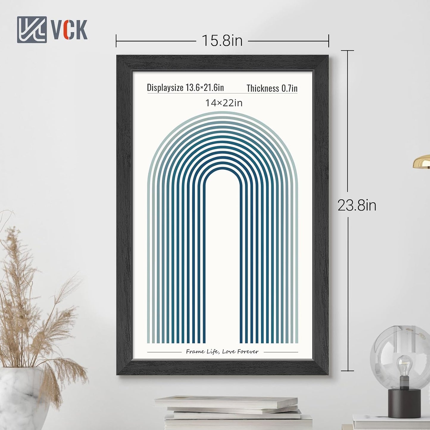 VCK 14x22 Picture Frame Set of 3, Black Woodgrain, Wall Hanging | Wide Border, Exclusive Woodgrain, Shatterproof
