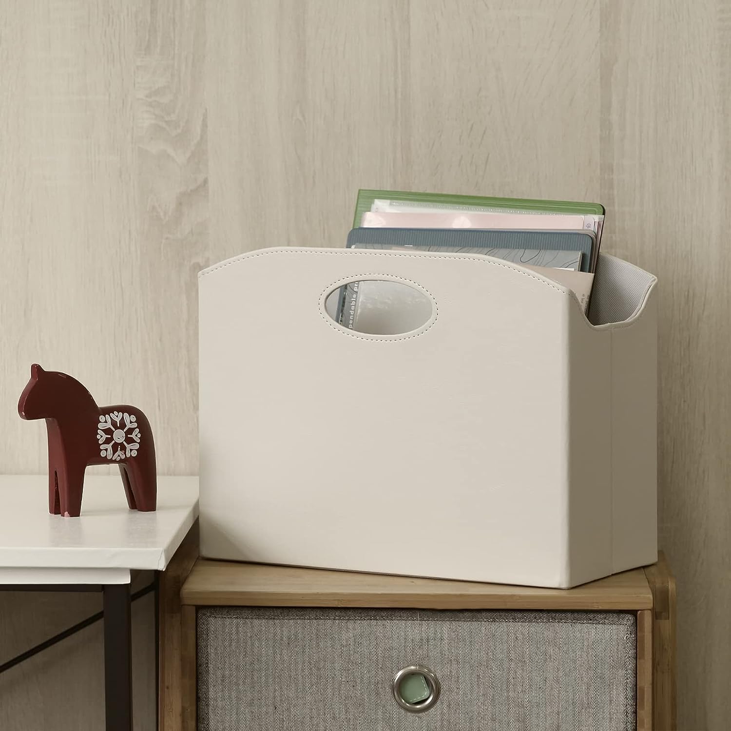 EZDeco Magazine Holder Foldable Magazine Rack Floor PU Leather File Holder Newspaper Book Storage Magazine Basket