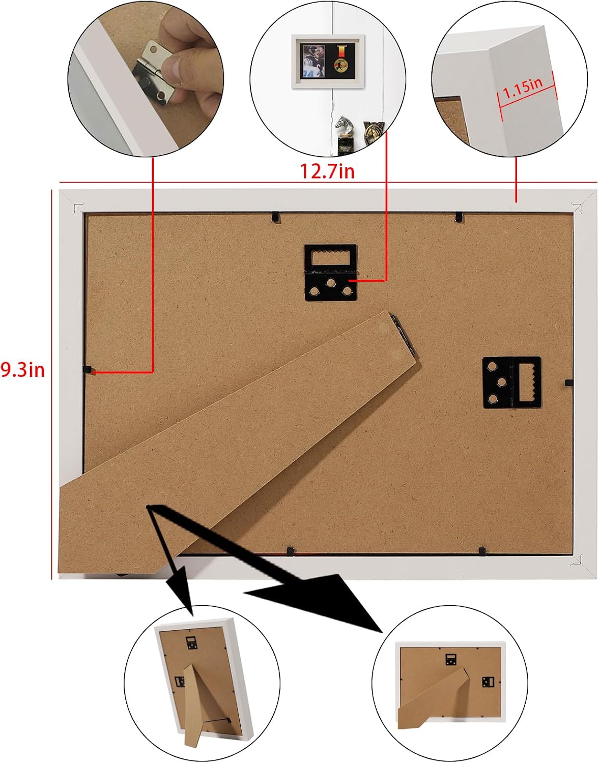 IHEIPYE Medal Display Shadow Box Picture Frame Medal Display Case White A4 | 3 in 1 Multifunctional, Marathon Runner