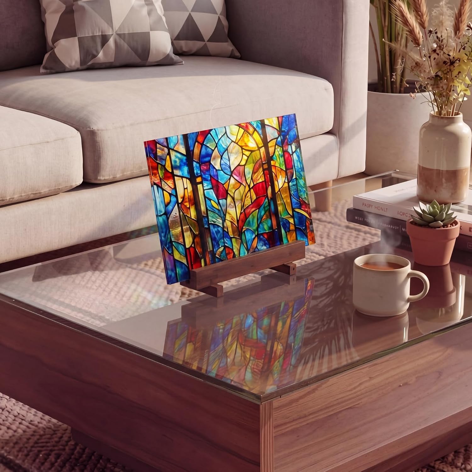 Display Stand Tile Display Stand for Art Panels Picture Photos / Walnutcolor / Wood / Set of 2