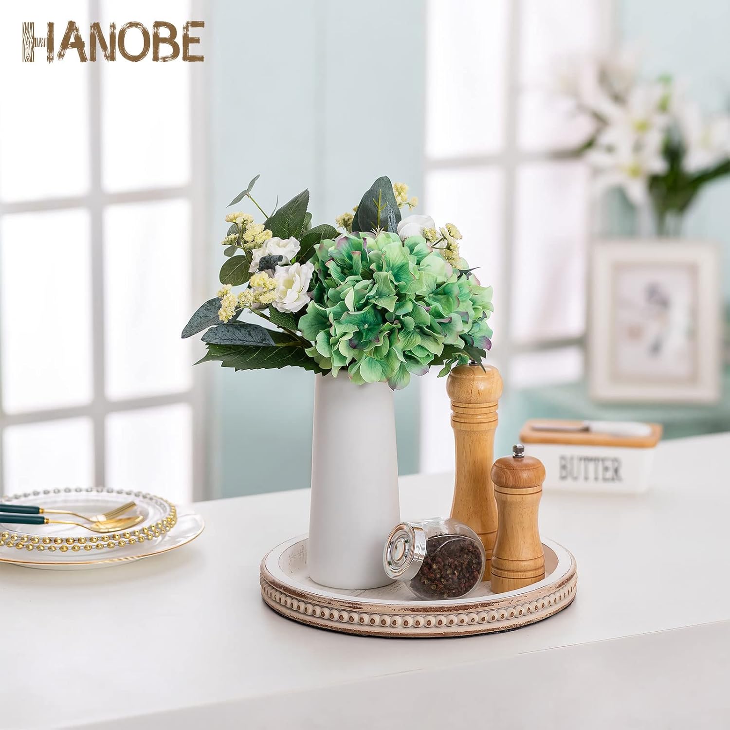 10.5- Round Whitewashed Wood Tray for Rustic Farmhouse Living Room Kitchen / 11.8 / White Washed