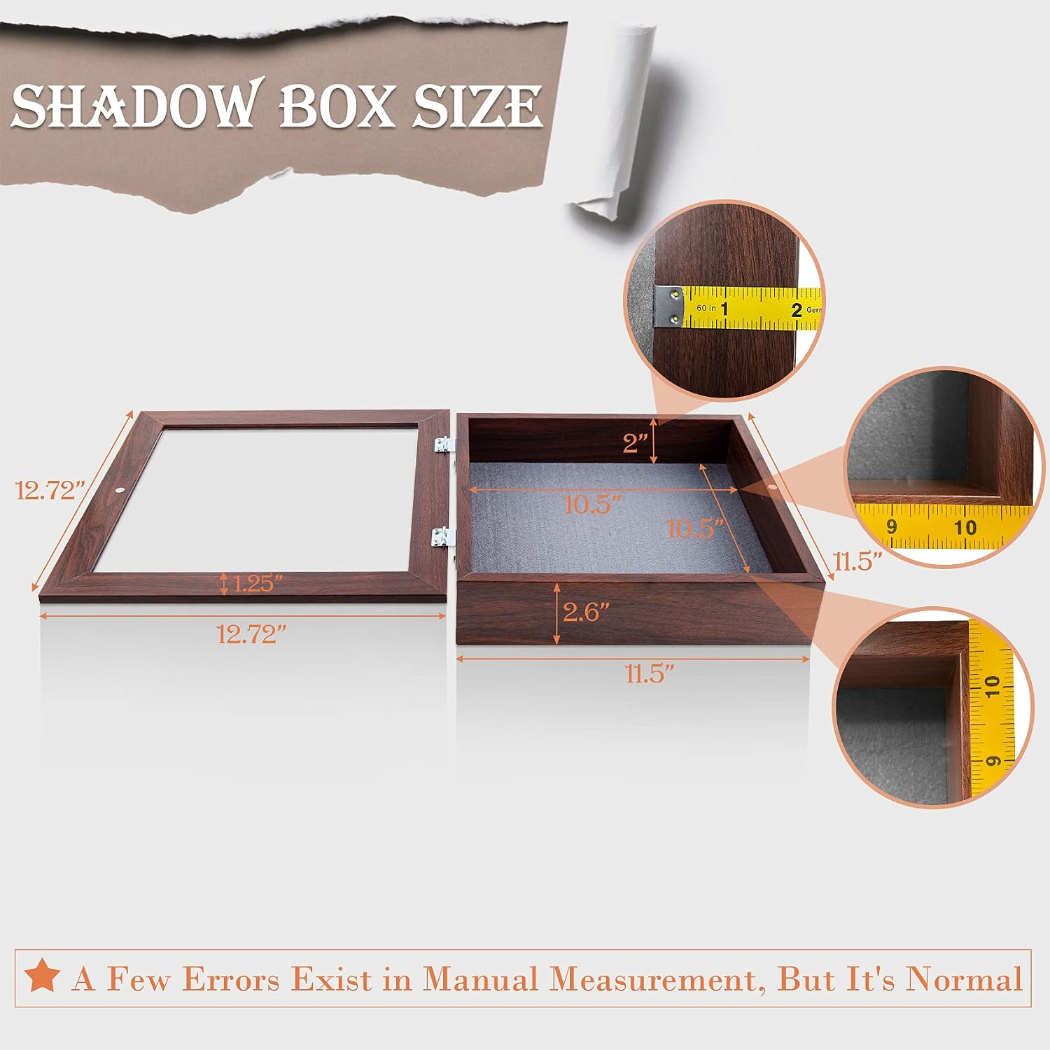 Golden State Art 2 Pack 11x11 Brown Shadow Box Frame 2-inch Depth | 6 Pins Included*2, Letter Stickers, 3D Picture