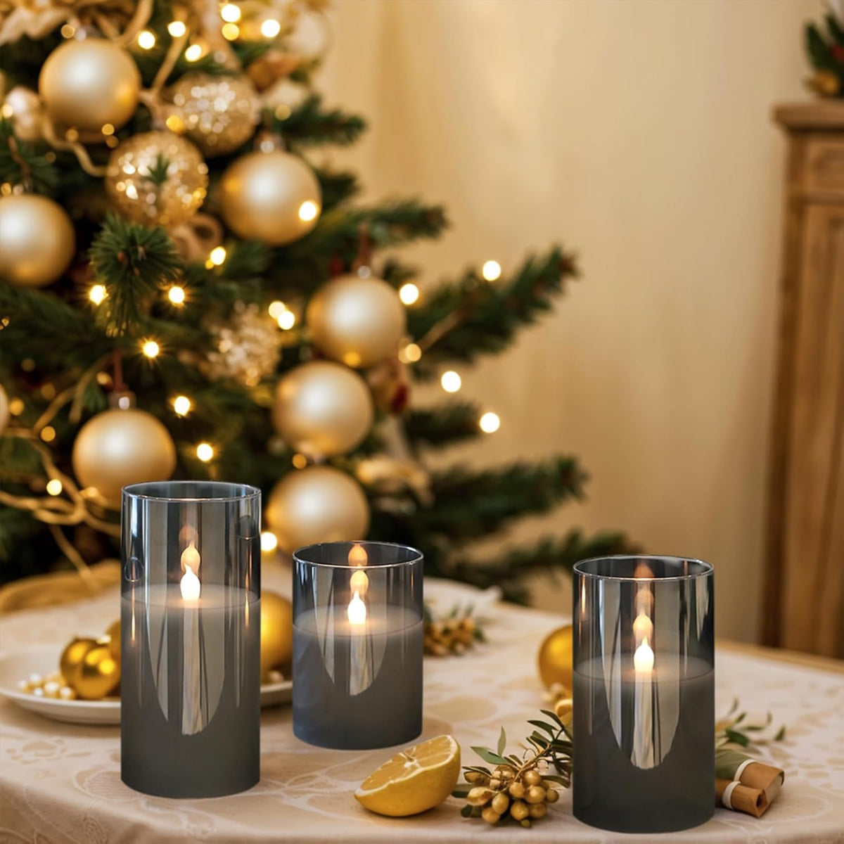 GenSwin Glass Rechargeable Flameless Candles with Remote Timer Black | Battery Operated LED Candles, Charging Base