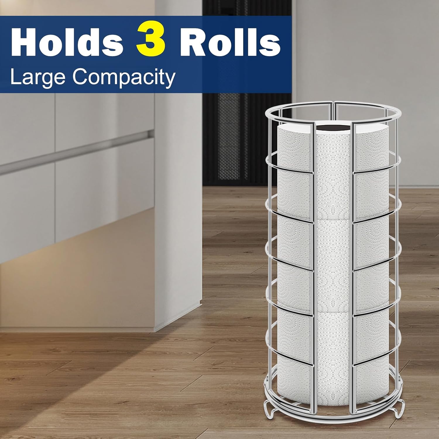 NearMoon Toilet Paper Organizer Stand, Free Standing 3 Rolls Tissue Storage, Metal Bathroom Accessory, Rustproof Toilet