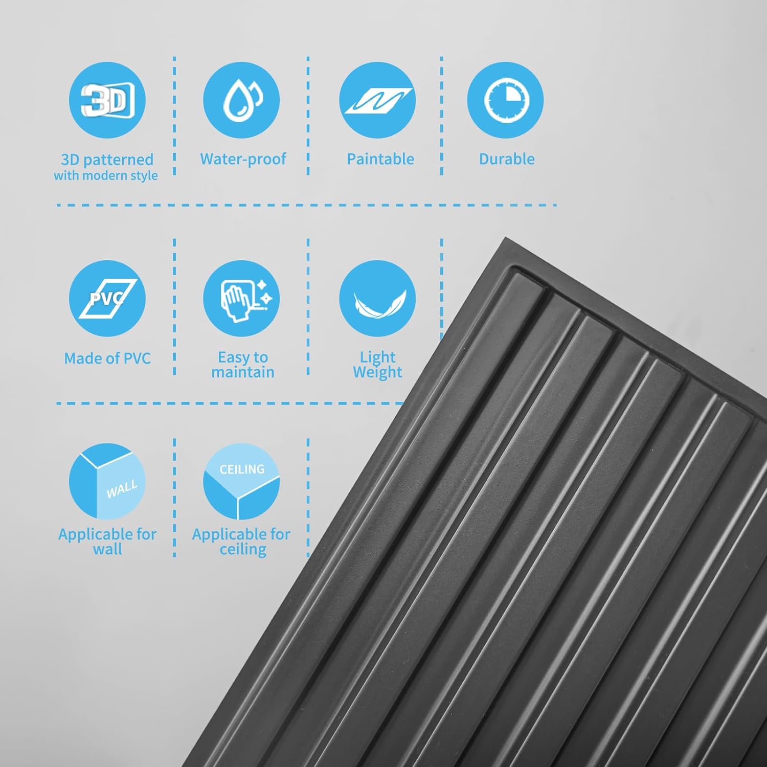 FT PVC Decorative Drop Ceiling Tiles / 24 x 48 / Oblong - Black / Set of 12