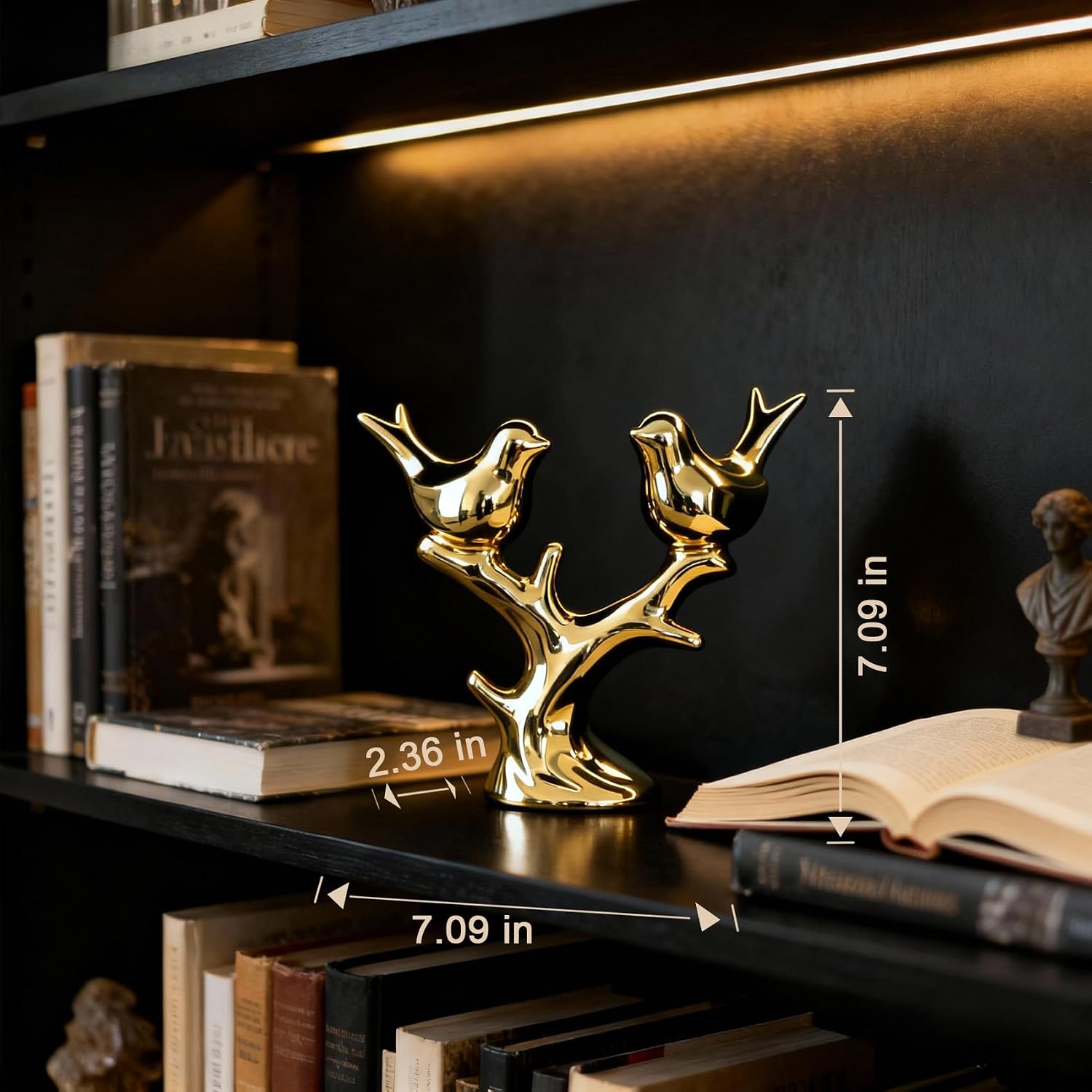 Gold Ceramic Bird Statue / Electroplated Gold