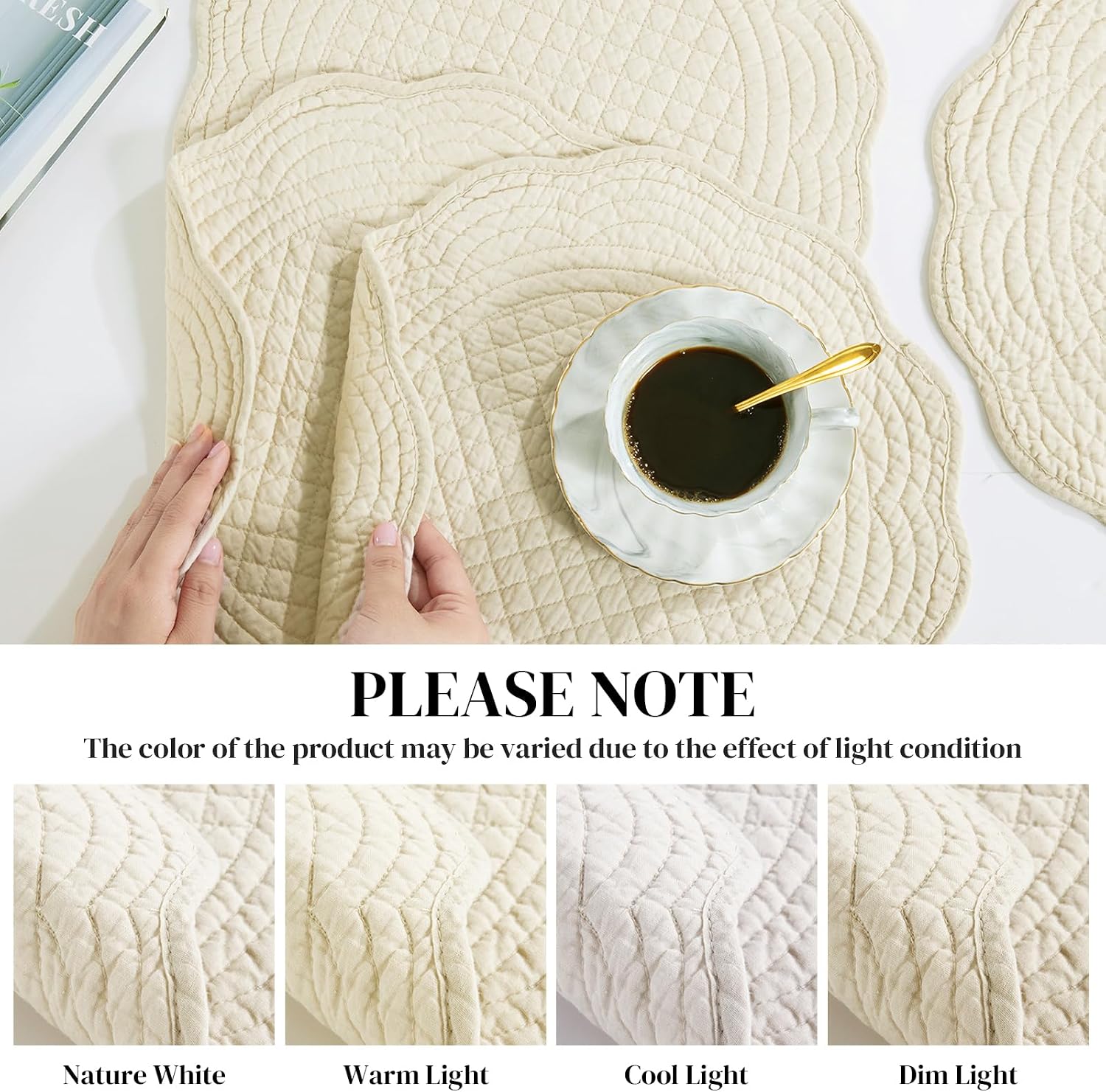 HOMBYS Quilted Placemats Set of 6 Washable Round Placemats for Kitchen Table-100% Cotton Fabric 14 Inch Round Table