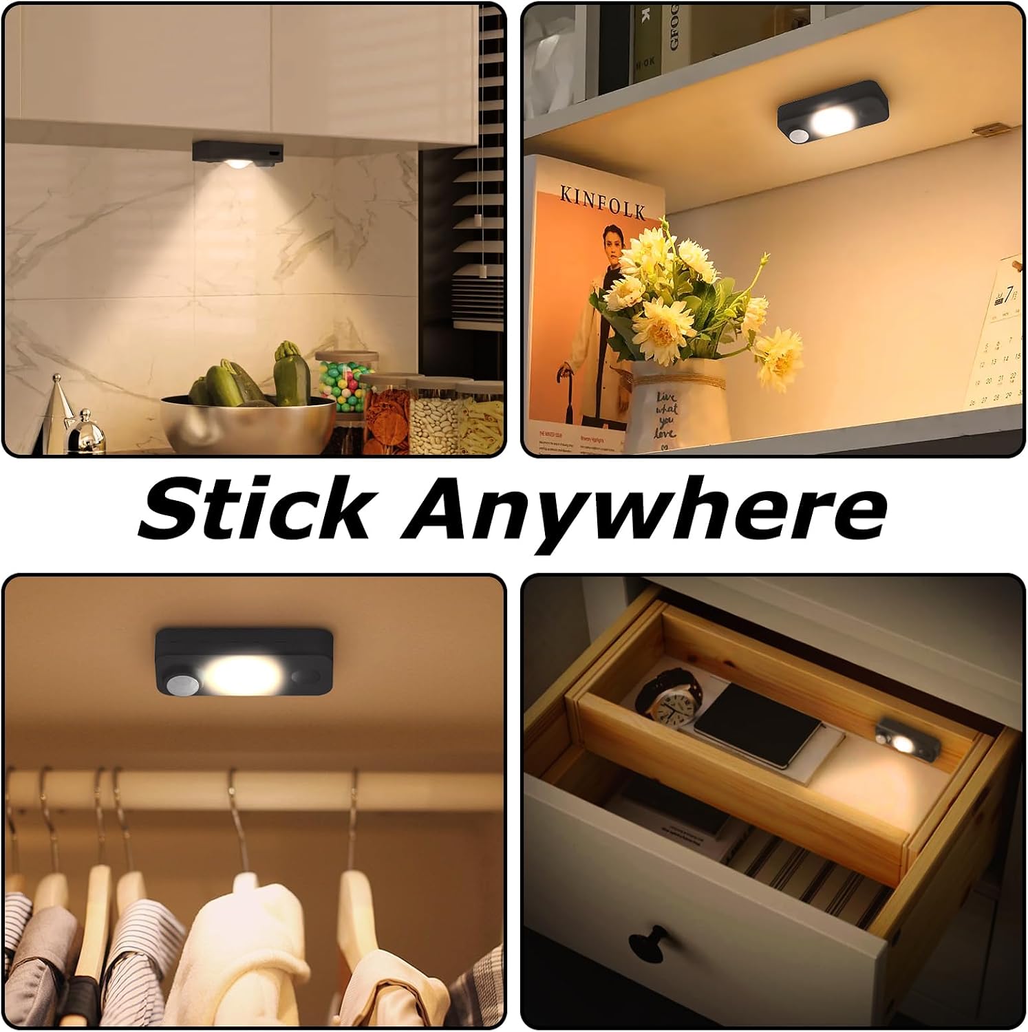 NIEGNOWOO LED Motion Sensor Puck Lights, Rechargeable Cabinet Lights, Stick on Wireless LED Night Light for Closet