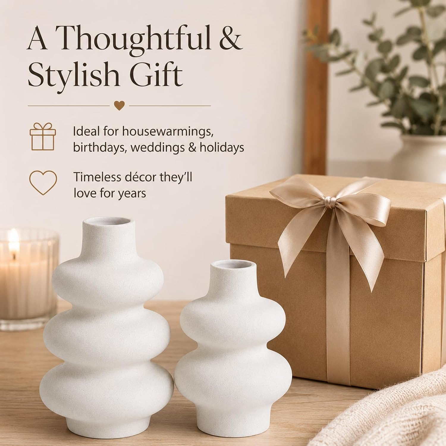 Ceramic Vase Set / White / Set of 2
