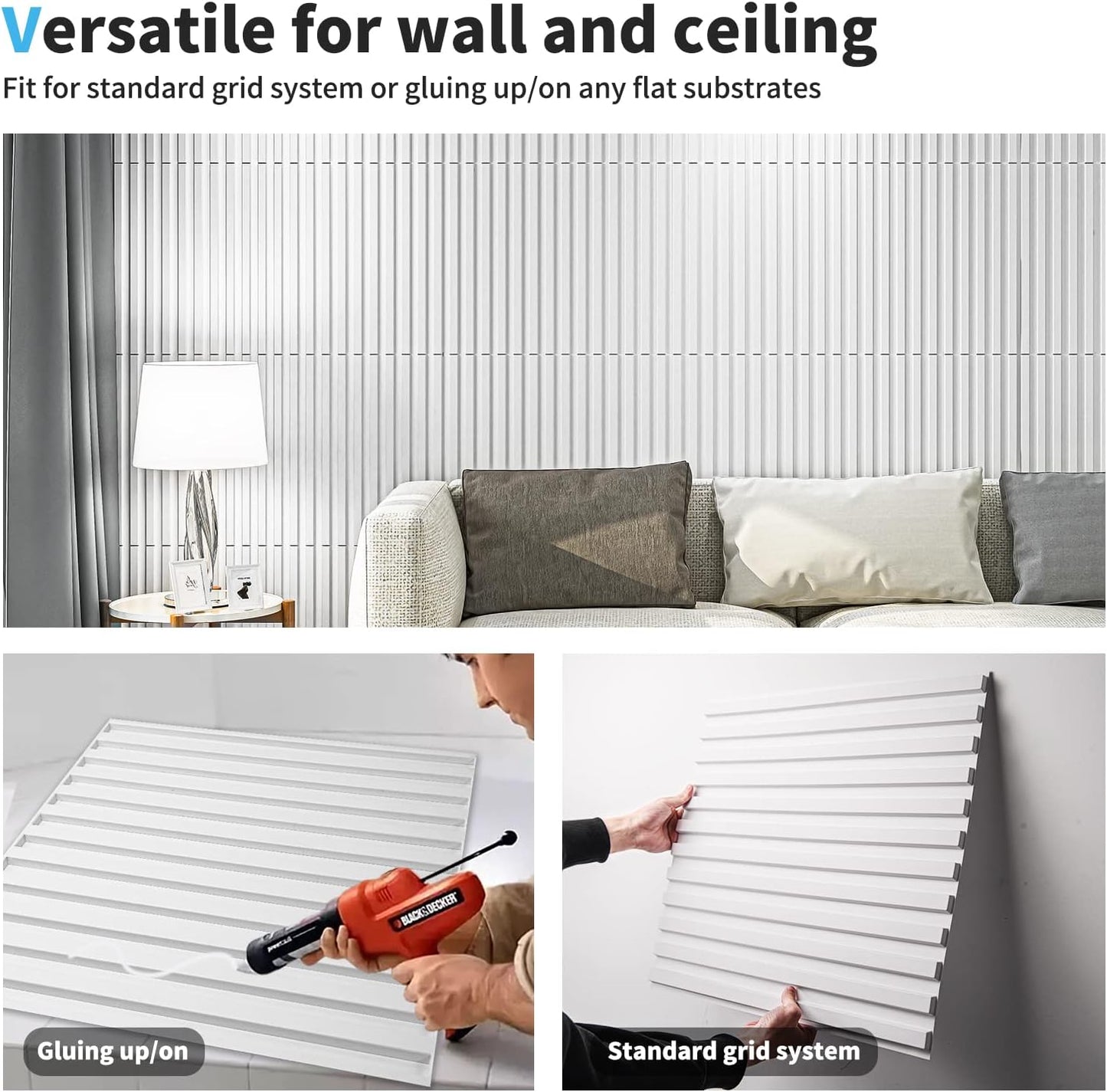 Art3d 3D Fluted Textured Slat Wall Panels, 19.7 x 19.7 in, 12-Pack, White | PVC, Waterproof, Scratch Proof, Wipeable