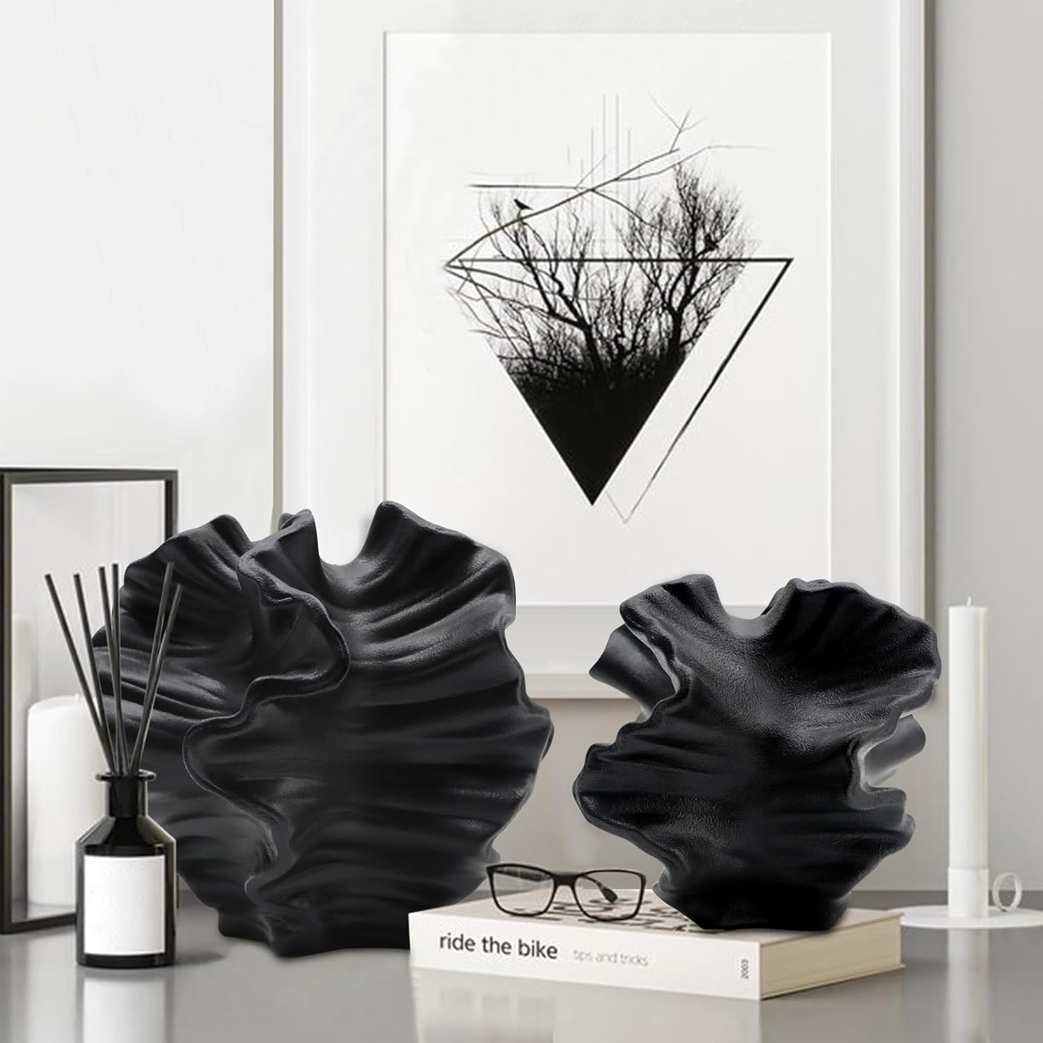 Ceramic Vase / Flower Shape Black / Set of 2