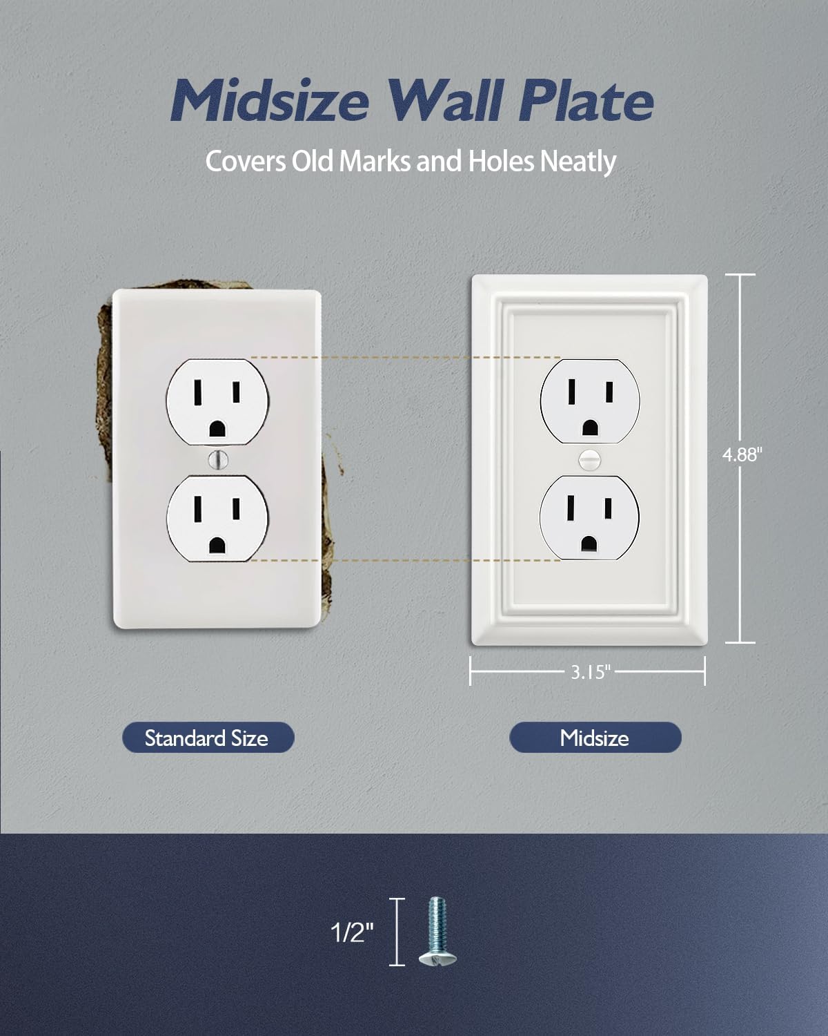 Switch Plates Outlet Covers, 6-Pack Metal Wall Plates, Off White | Midsize Duplex Outlet Cover, Ideal for Electrical