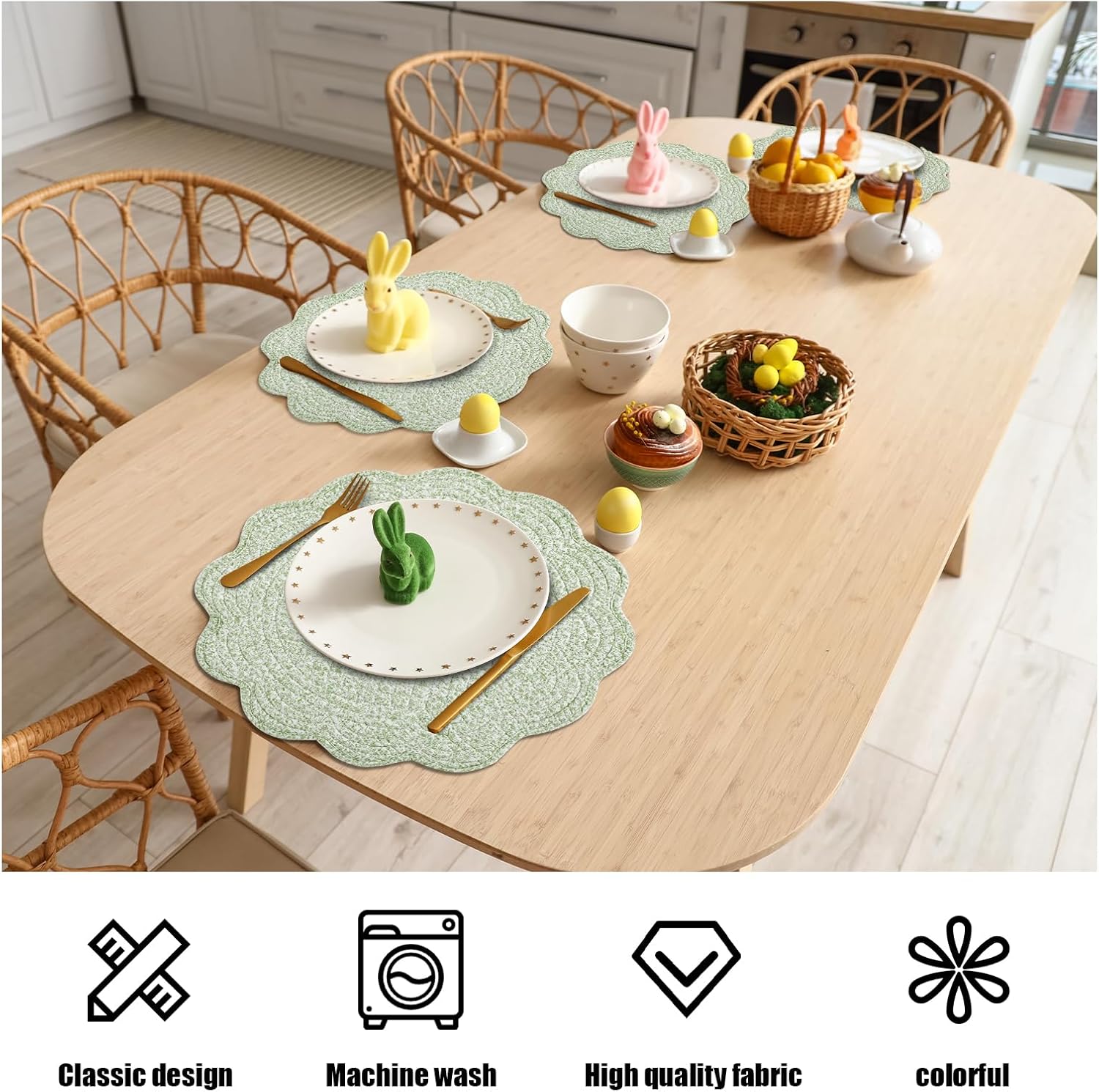 HOMBYS Quilted Placemats Set of 4 Washable Round Placemats for Kitchen Table-100% Cotton Fabric Round Table Mats