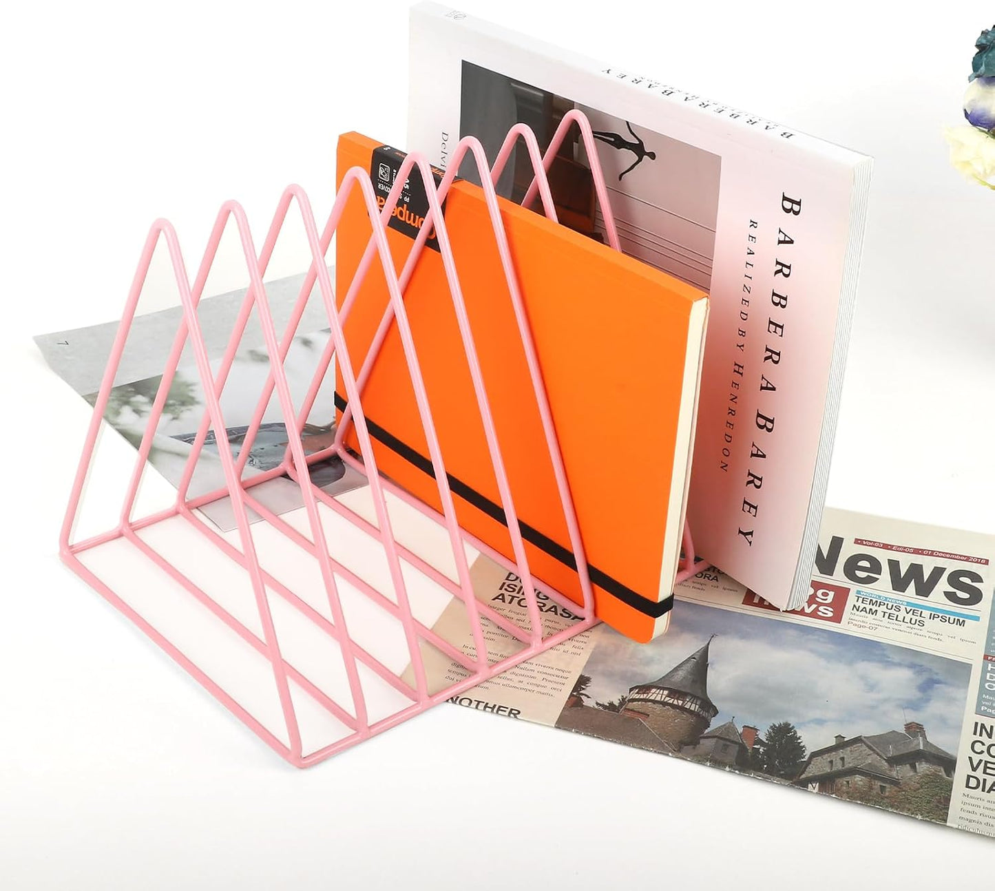 Vinyl Record Holder Storage, 9 Slot Metal Magazine Book Album Display Rack, Stylish Triangle Desktop File Sorter