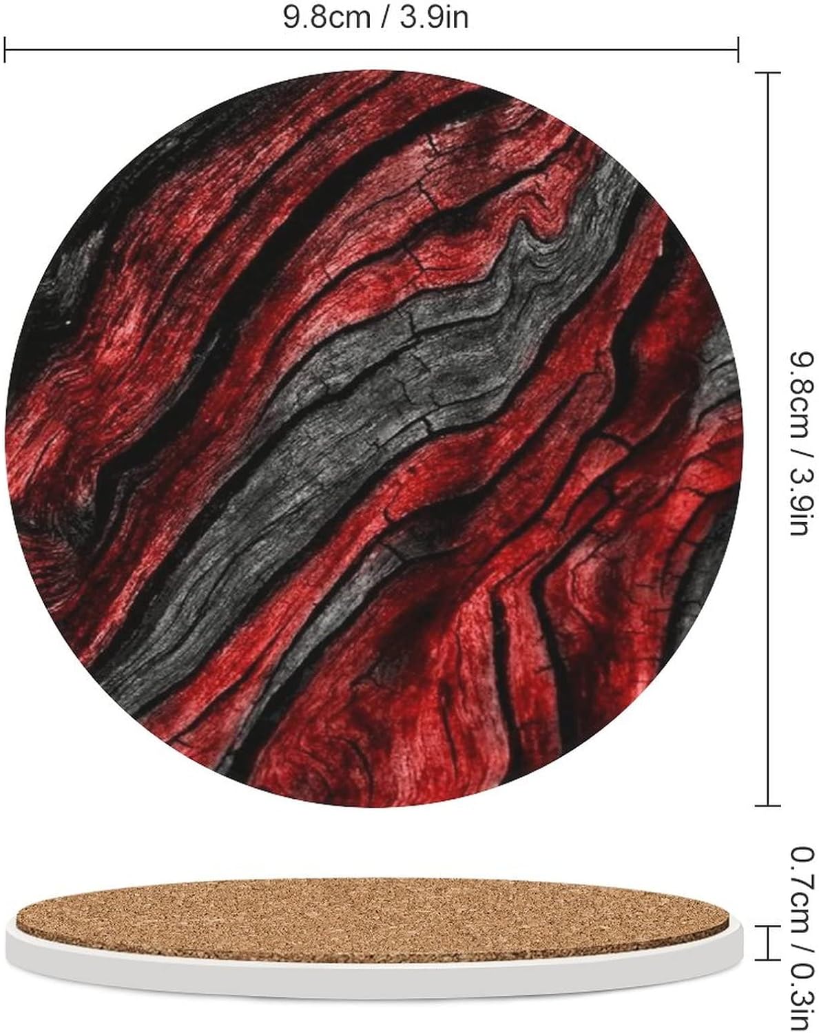 Cool Deisgn Ceramic Drink Coaster / Black Red Wood Grain