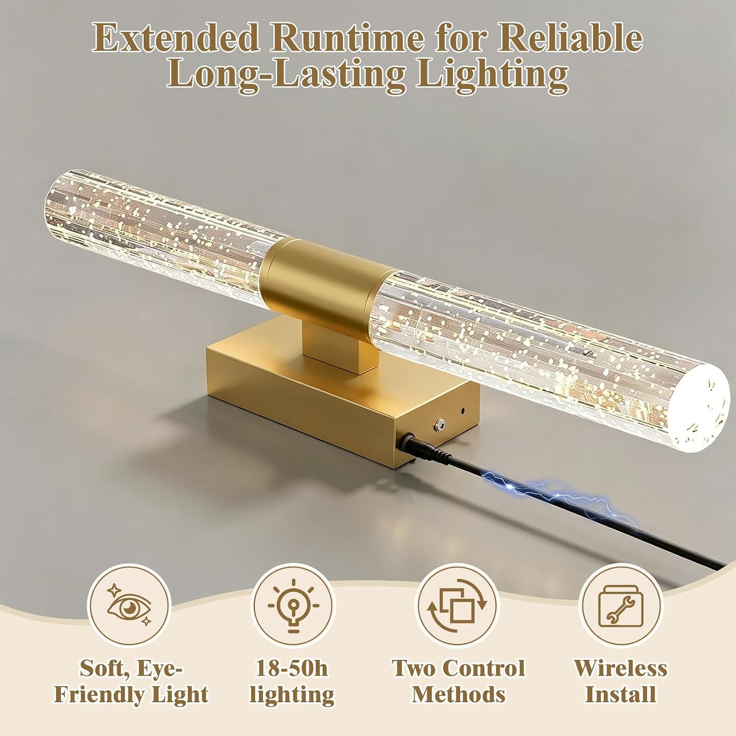 camuucci Battery Operated Wall Sconces Set of 2, Rechargeable Wall Lights | 12000mAh Long-Lasting Battery,Dimmable