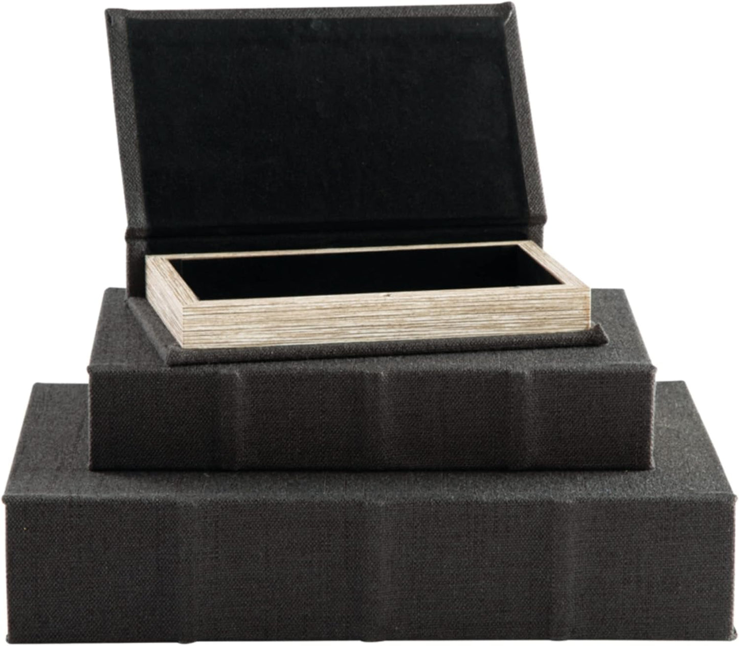Jolina Vintage 3 Piece Faux Book Keepsake Storage Box Set / Black