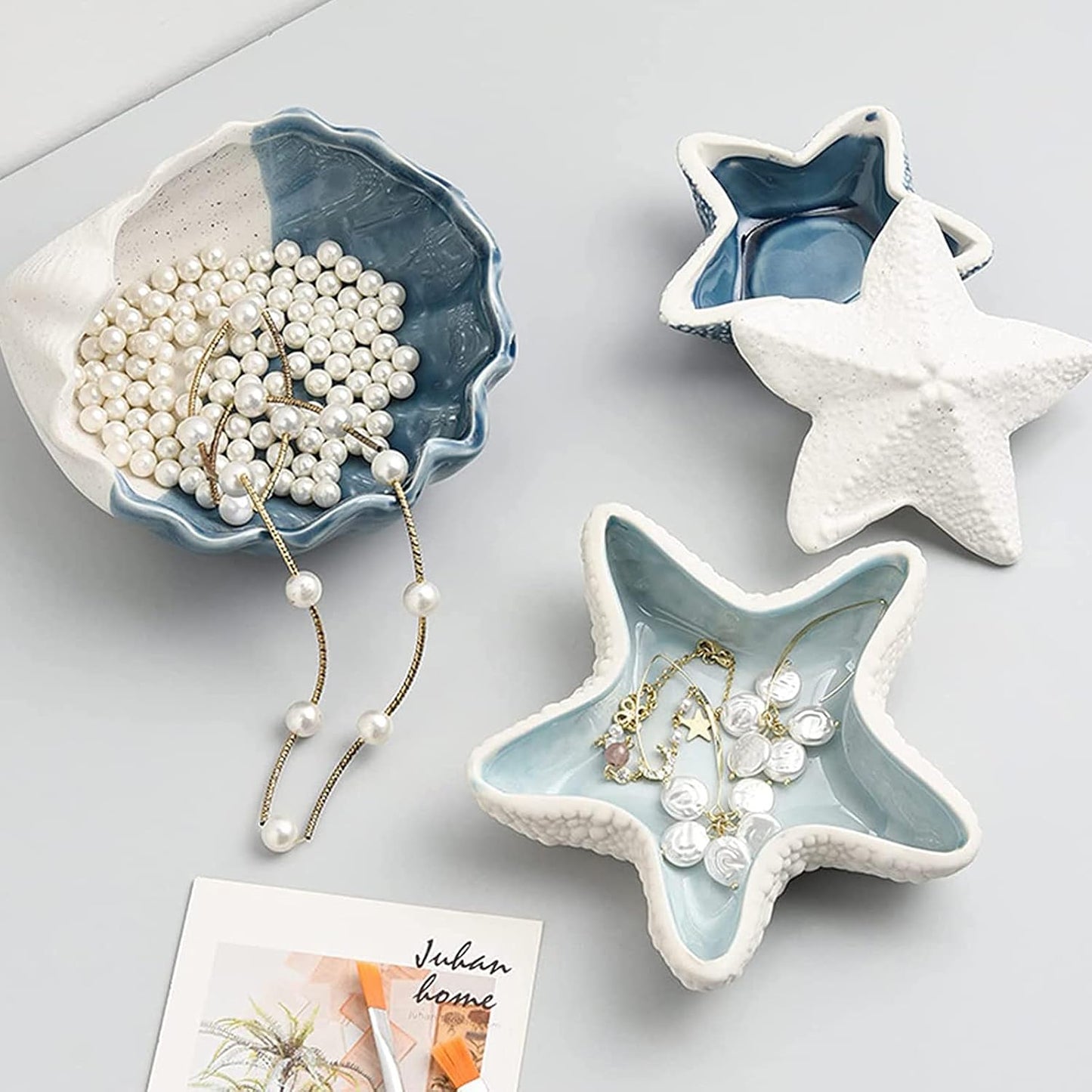 Ceramic Jewelry Dish Trinket Tray Ocean Style Ring Dish Earrings Candy Storage Holder Table / Style3