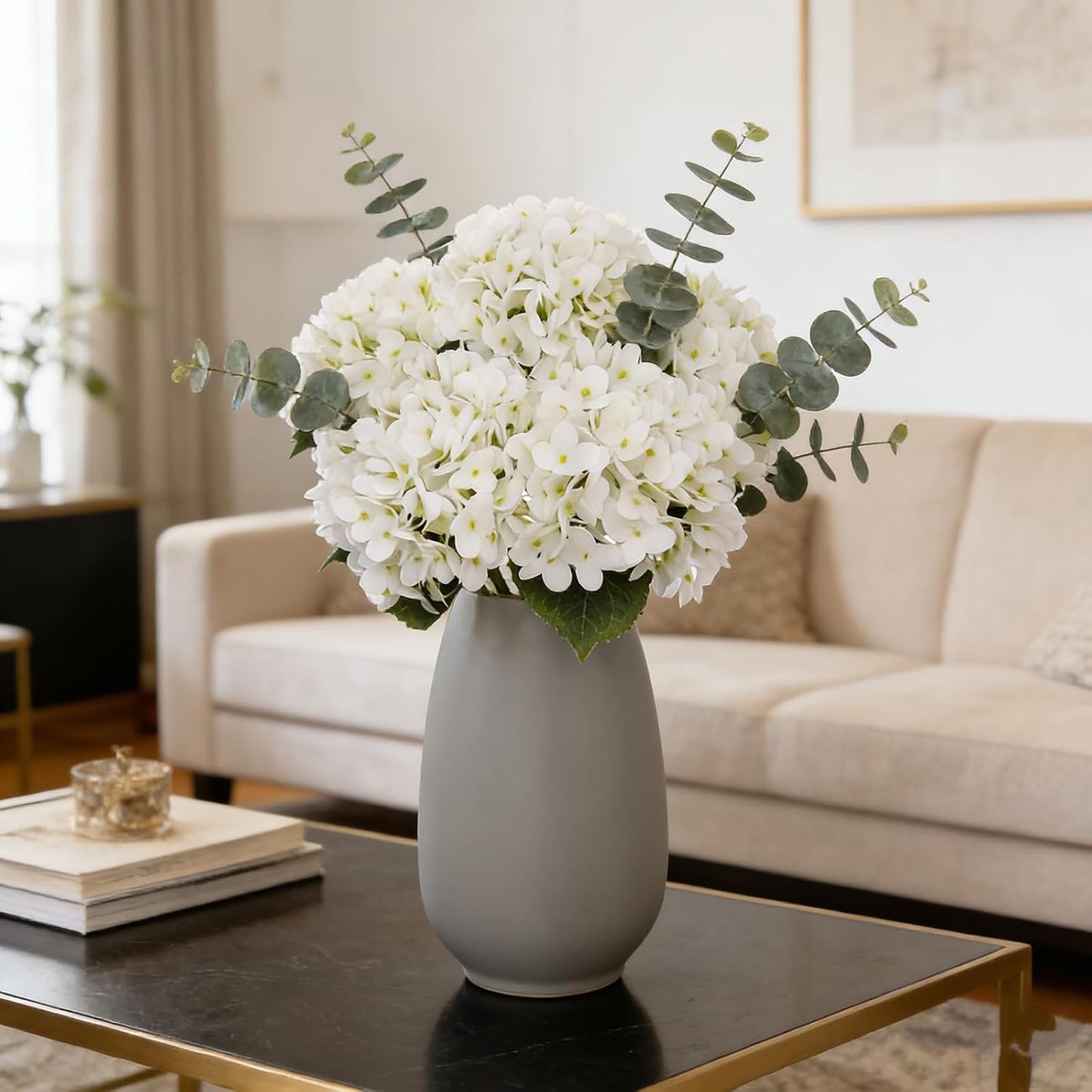 Kimura‘s Cabin Hydrangea Artificial Flowers Real Touch Latex Fake Hydrangeas / White / Set of 5