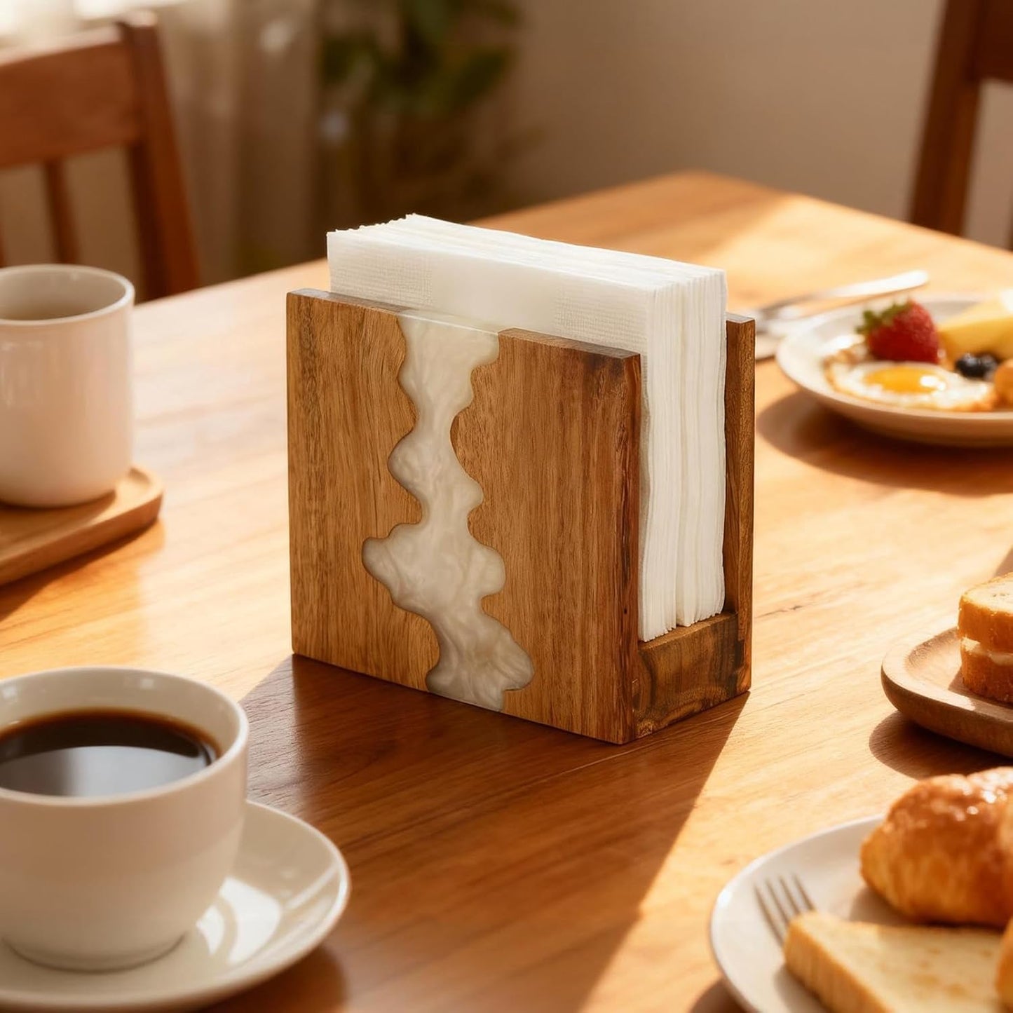 Acacia Wood Napkin Holder / Pearl White
