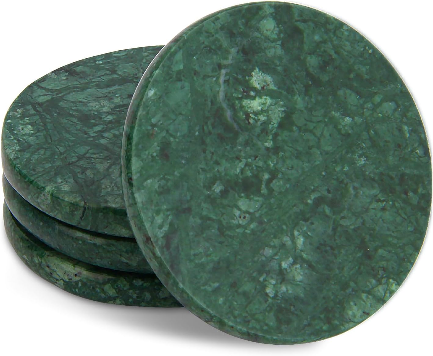 Natural Marble Coasters / Blackish Green / Round / 4 Inch / Set of 4