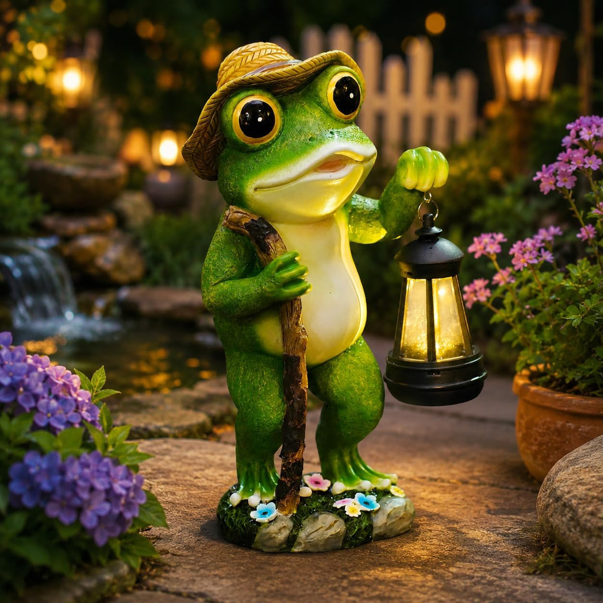 twinbling Solar Frog Garden Decor with Lantern Frog Statue