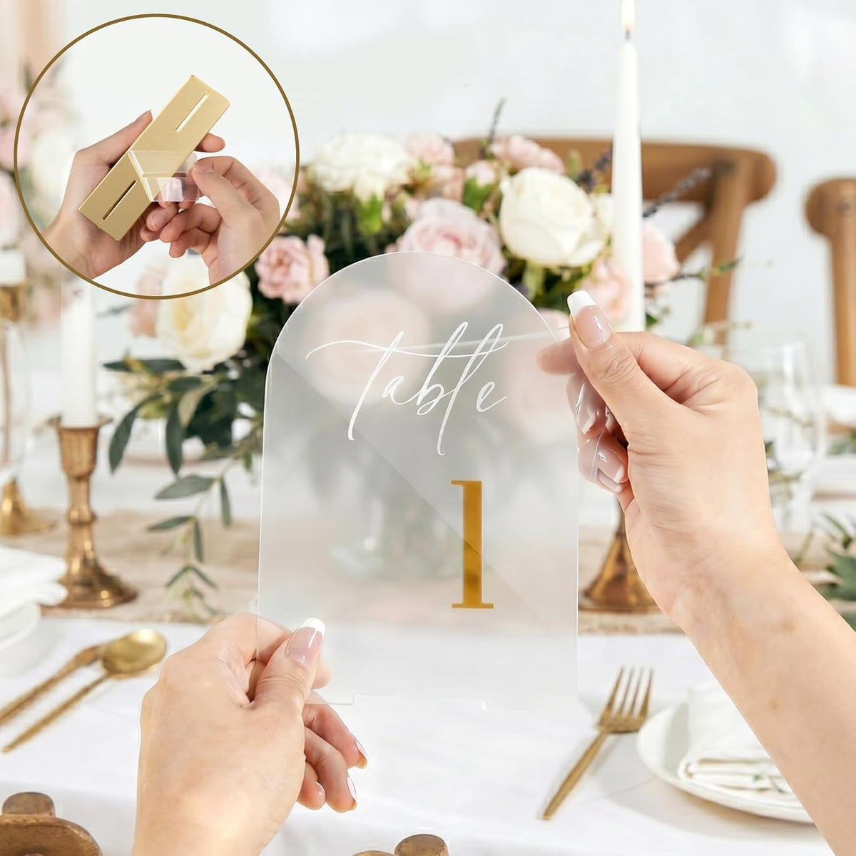 Frosted Wedding Table Numbers 1-15 with Stands - 5.5x7 Inch | Arch table Signs, Non-reflective, Elegant Gold 3D