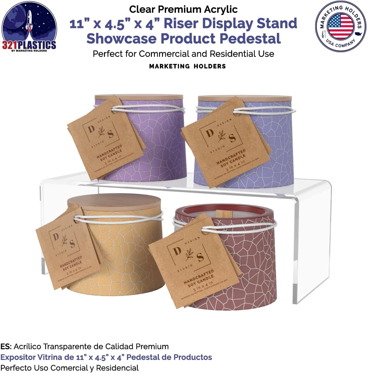 Marketing Holders 4 Pack Clear Acrylic Riser Display Stand 11 Wide x 4.5 Deep Merchandising Showcase One Piece Fixture