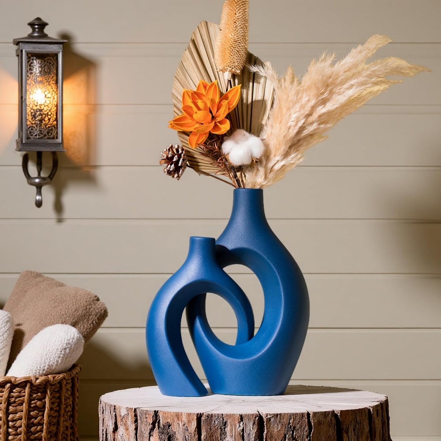 Snuggle Hollow Ceramic Vase / Navy Blue XL / 11 Inch / Set of 2