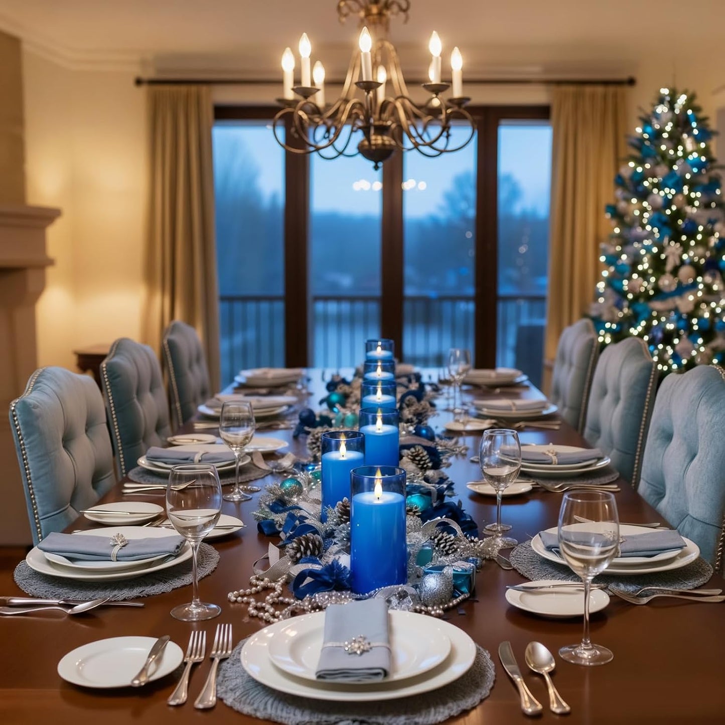 Homemory Blue Flickering Flameless Candles, Battery Operated Acrylic LED Pillar Candles with Remote Control and Timer