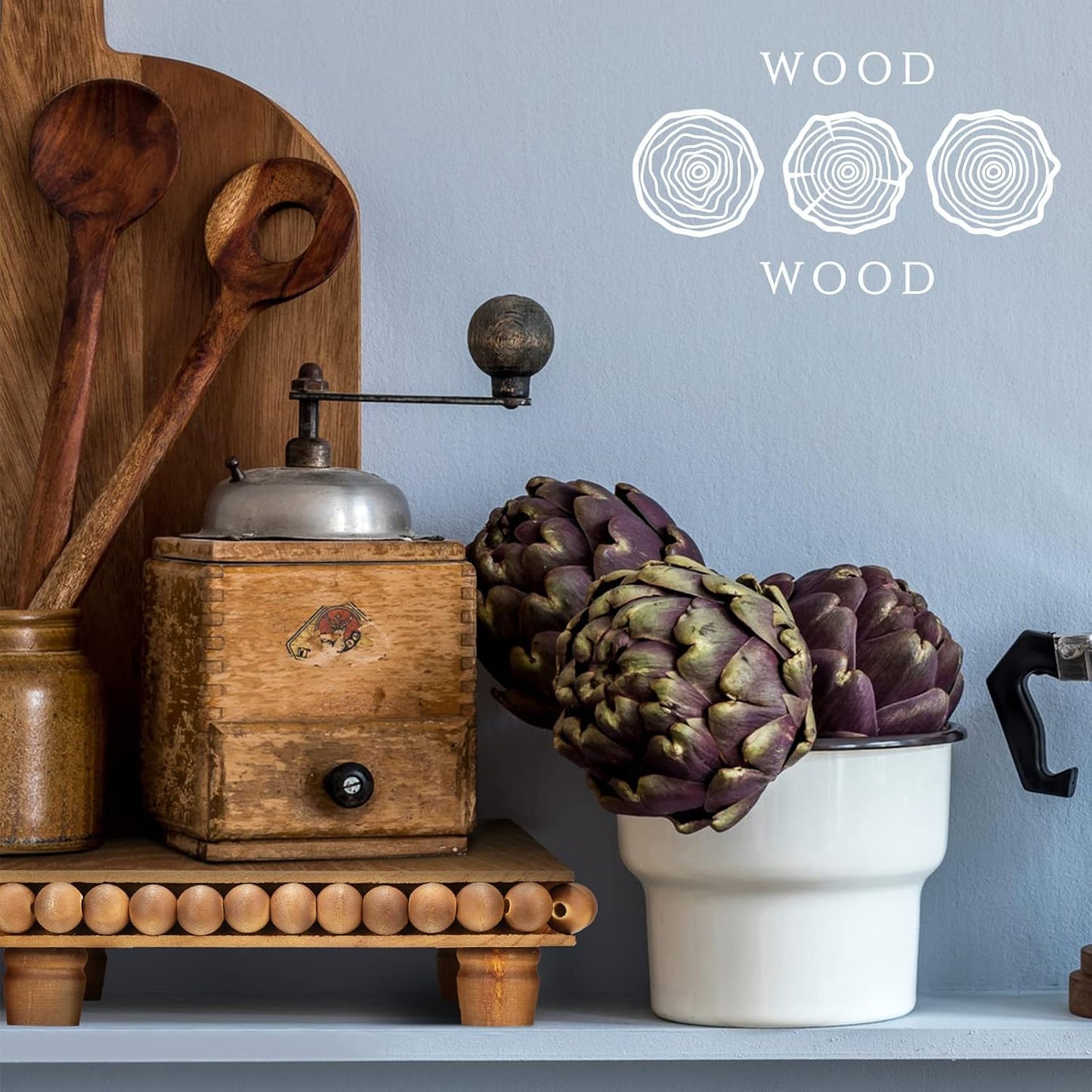 Wood Riser and Wood Bead Garland Set Wooden Trivets Farmhouse Beaded Riser for Display / Brown