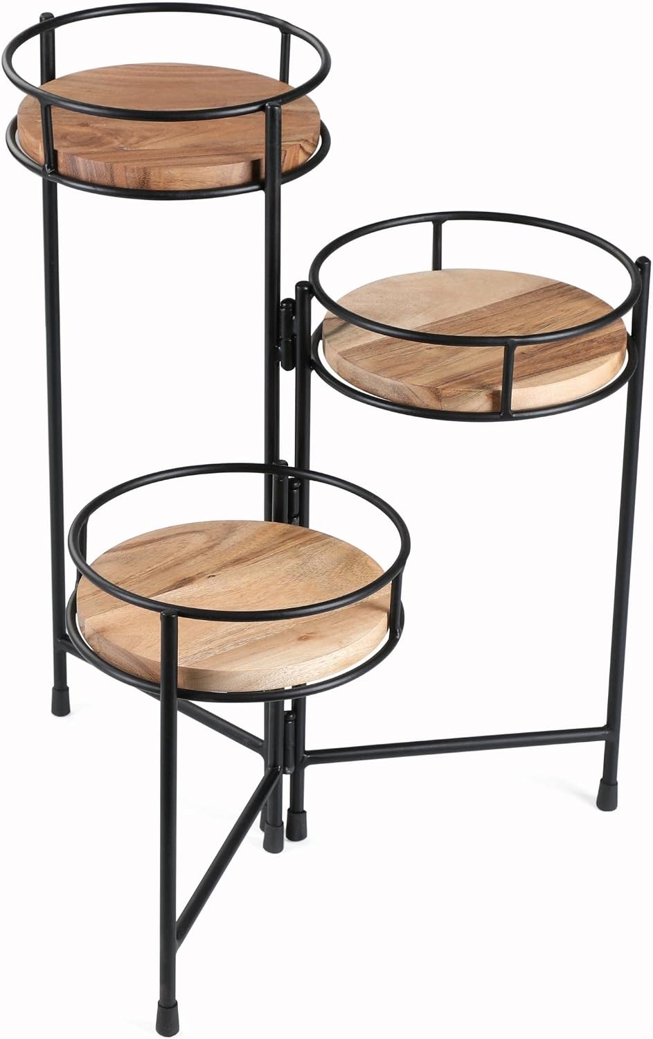 BIRDROCK HOME 3-Tier Plant Stand - Acacia Wood Plant Holder - Adjustable Collapsible Design - Display Shelves for Pots