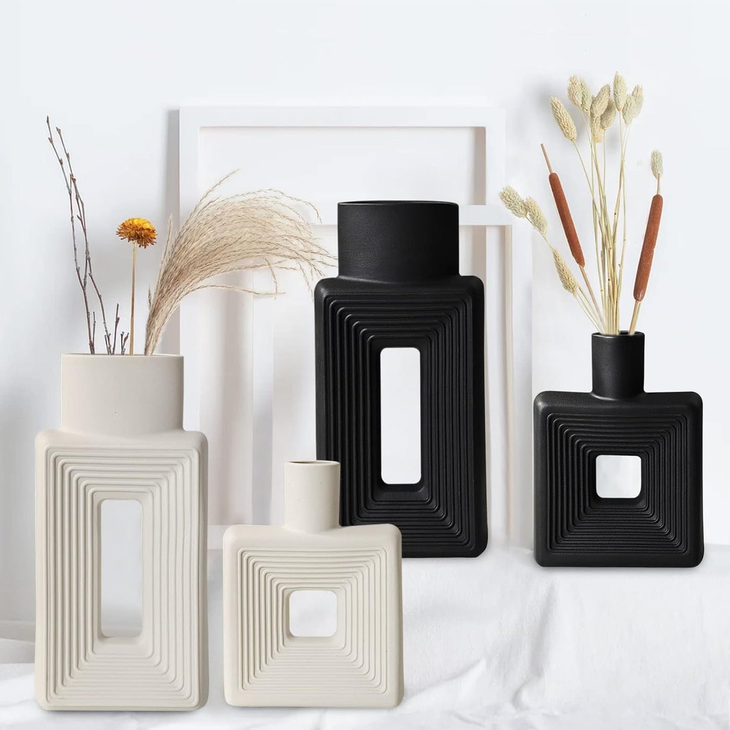 White Ceramic Vase / Square White / Set of 2