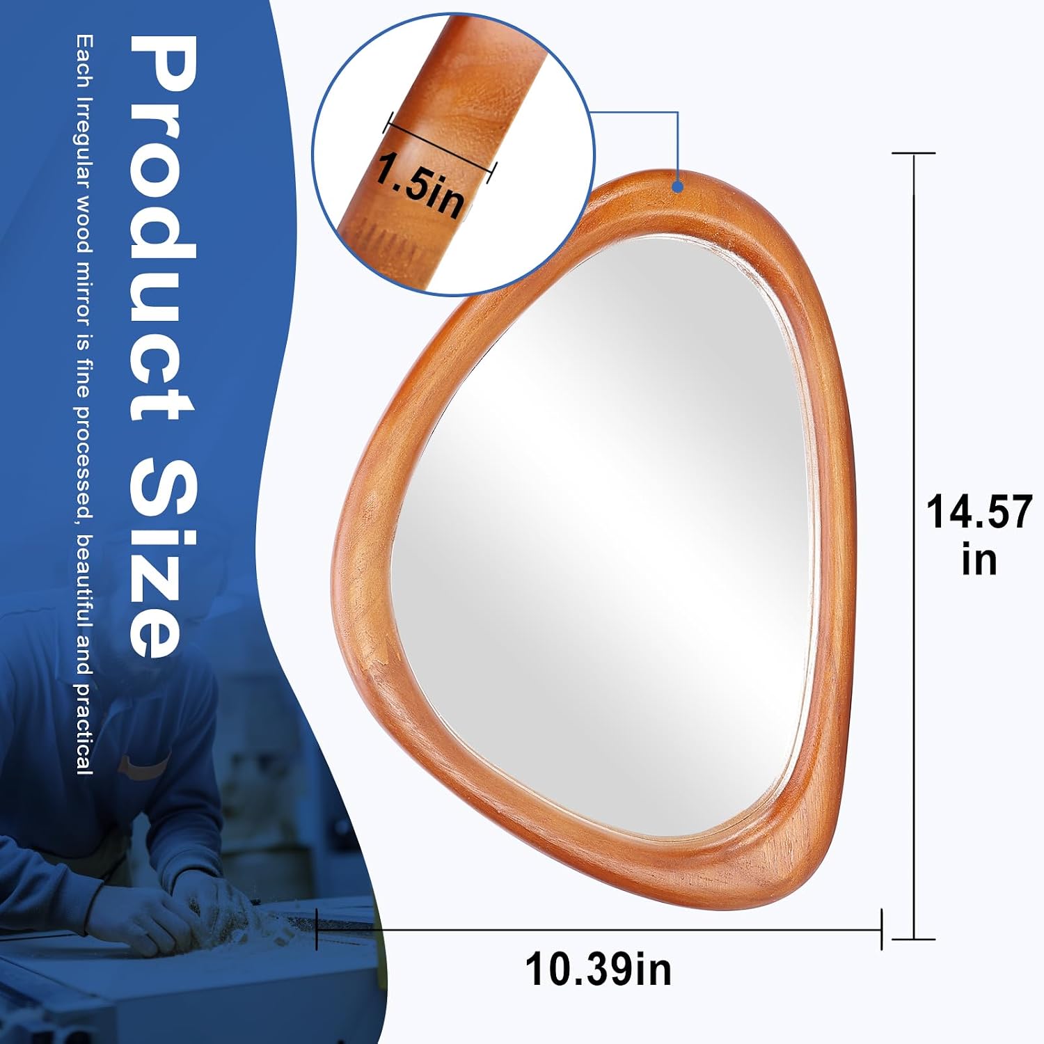 15 * Asymmetrical Wood Mirrors / Red Walnut / 15"L x 10"W / 10 Inch