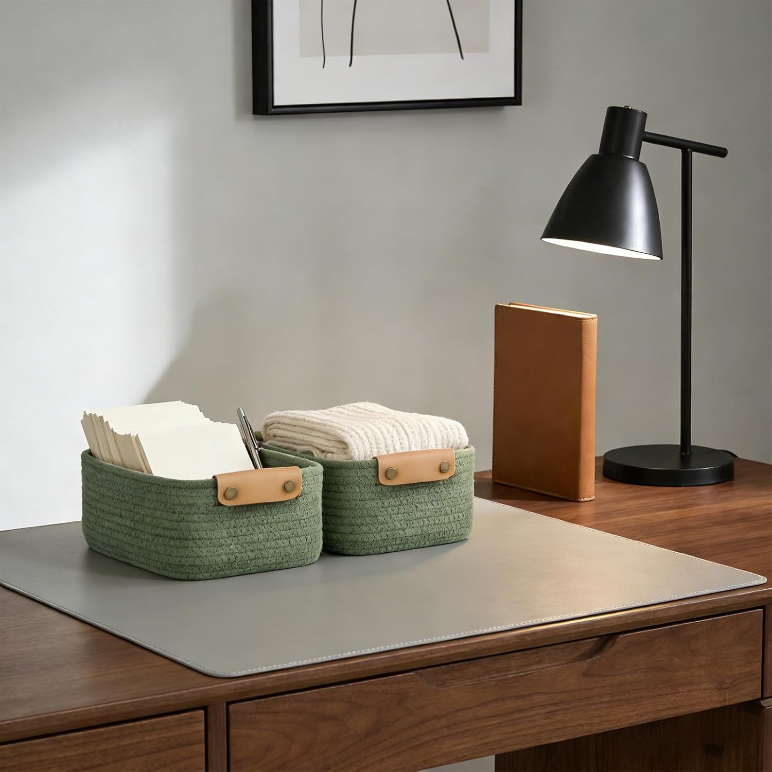 Woven Rope Shelf Bins for Organizing / Sage / Green / Set of 5