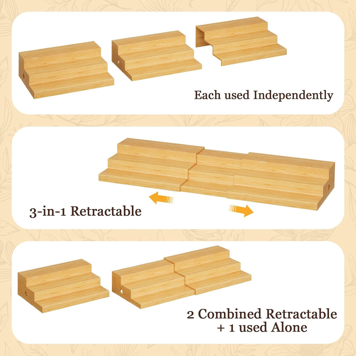 3-Tier Extra-Long Expandable Bamboo Can Rack for Pantry, Holds 45 Cans | Adjustable Pantry Can Organizer, Large