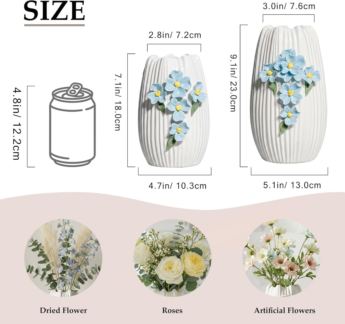 Modern Ceramic Vase / White and Light Blue / 9 Inch