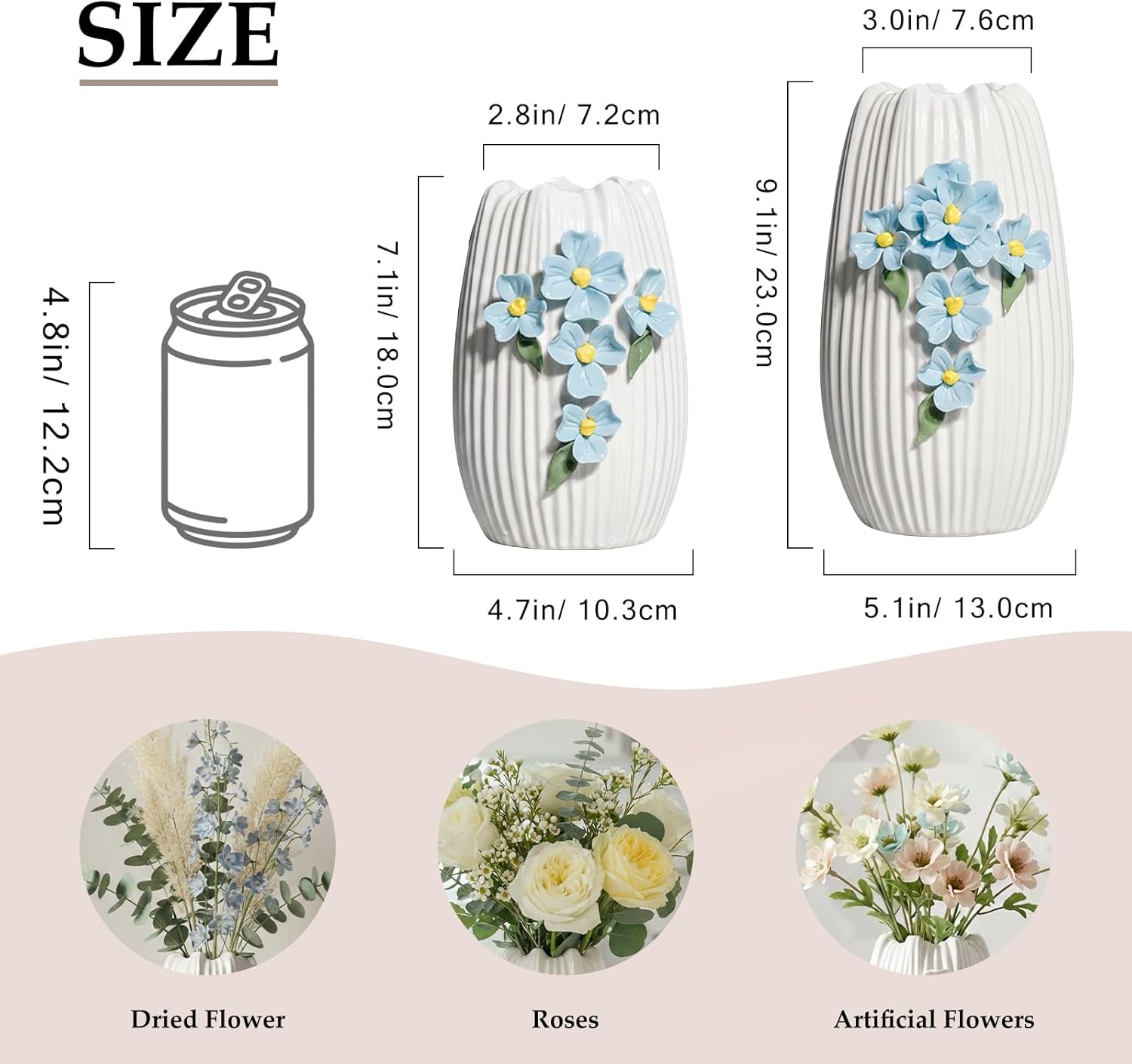 Modern Ceramic Vase / White and Light Blue / 9 Inch