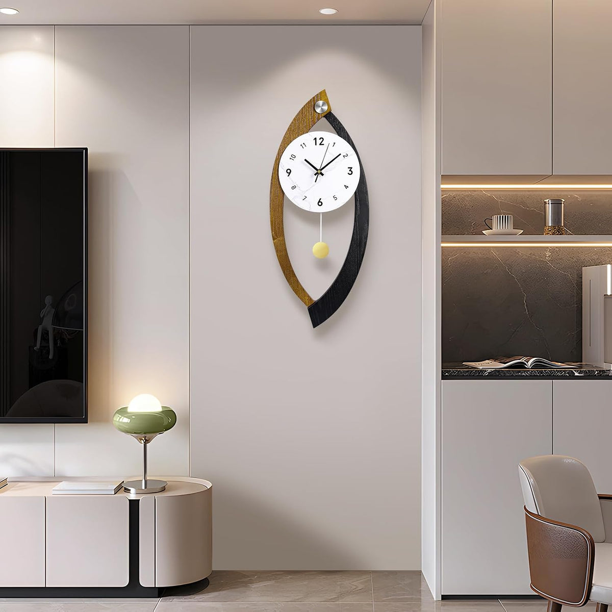 23.6 x 9.8inch Decorative Wall Clocks with Pendulum Solid Wood Frame | Large Modern Unique Clock for Wall Decor Living
