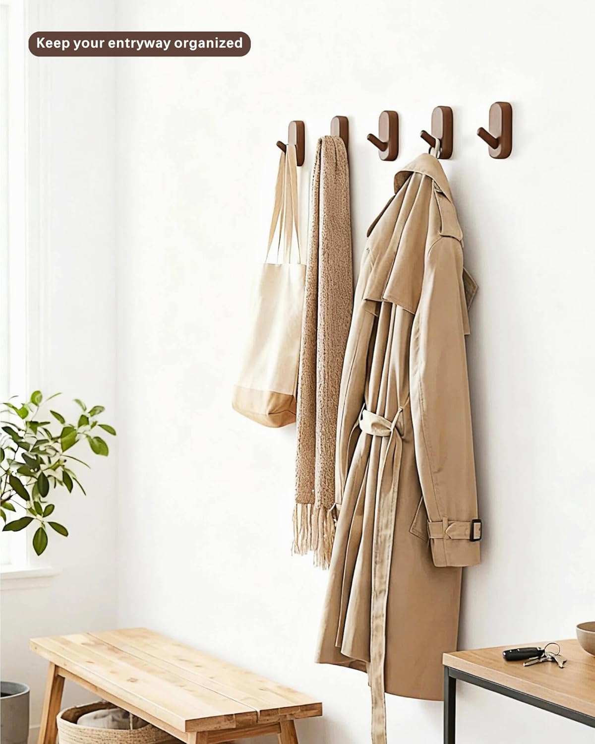 Wooden Wall Hooks for Hanging / Dark Walnut / Set of 4