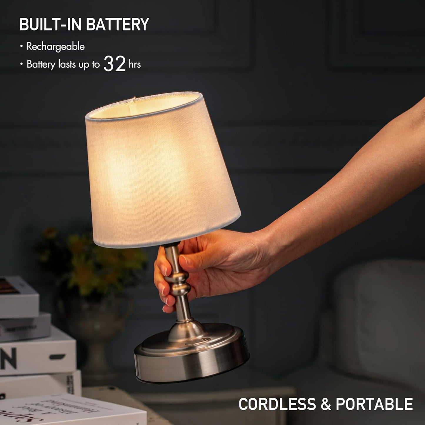 O’Bright Seraph mini – Cordless LED Table Lamp with Dimmer, Built-in Rechargeable Battery, 3-Level Brightness, Patio