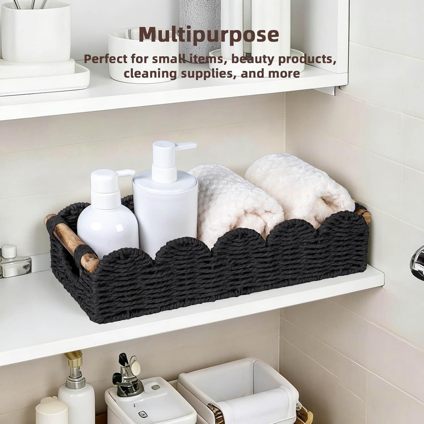 Back of Toilet Paper Storage Baskets Tray / Black