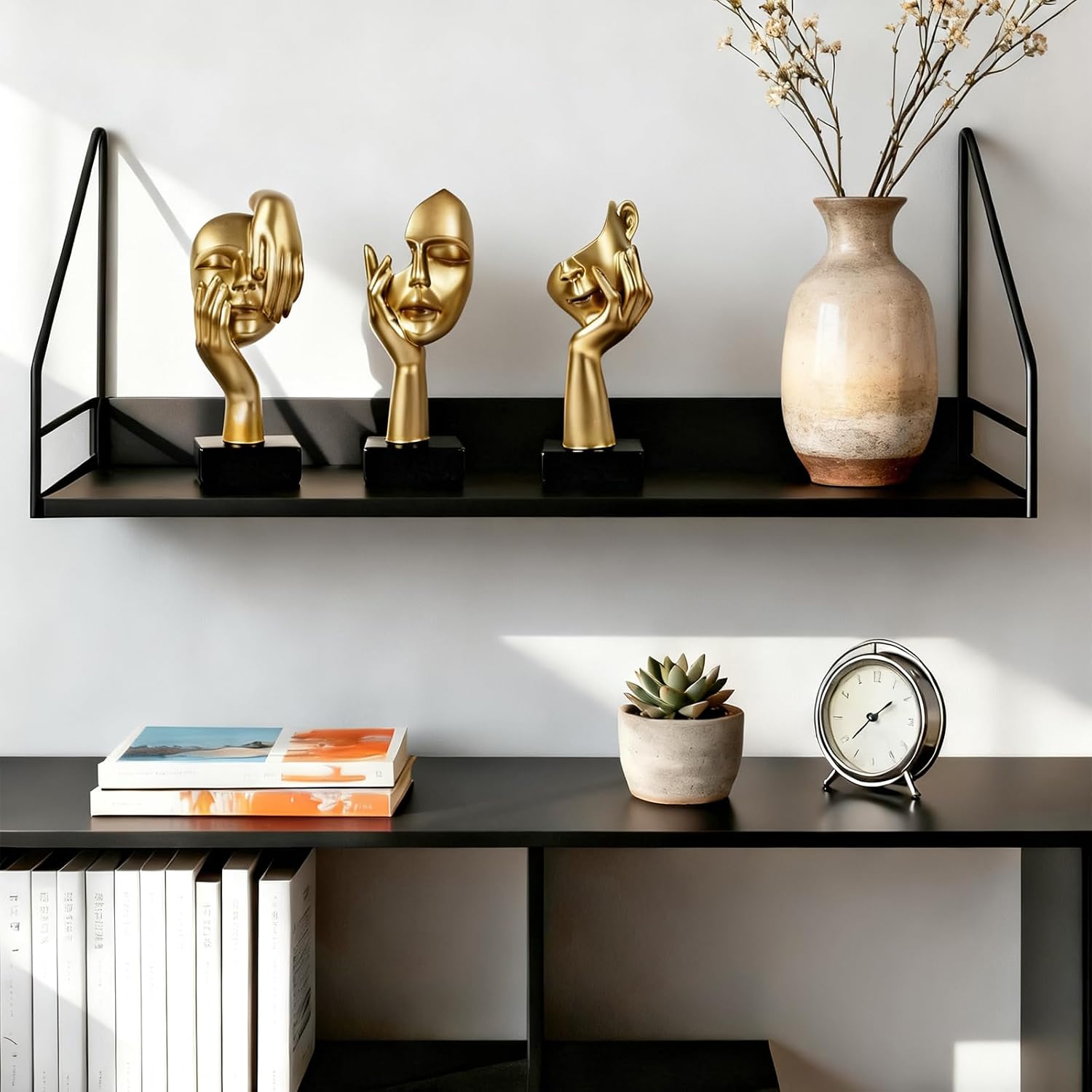 Thinker Statue / Collectible Figurines / Golden / Set of 3