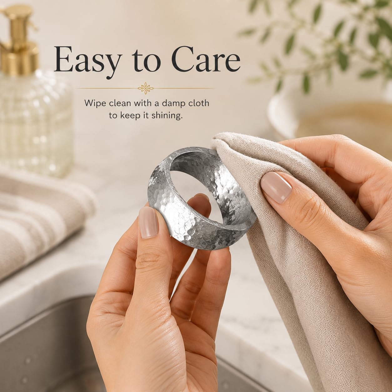 Alpha Living Home Silver Napkin Rings Set of 12, Metal Art Deco | Hammered metal, hand-hammered silver finish, 3x2x0.5