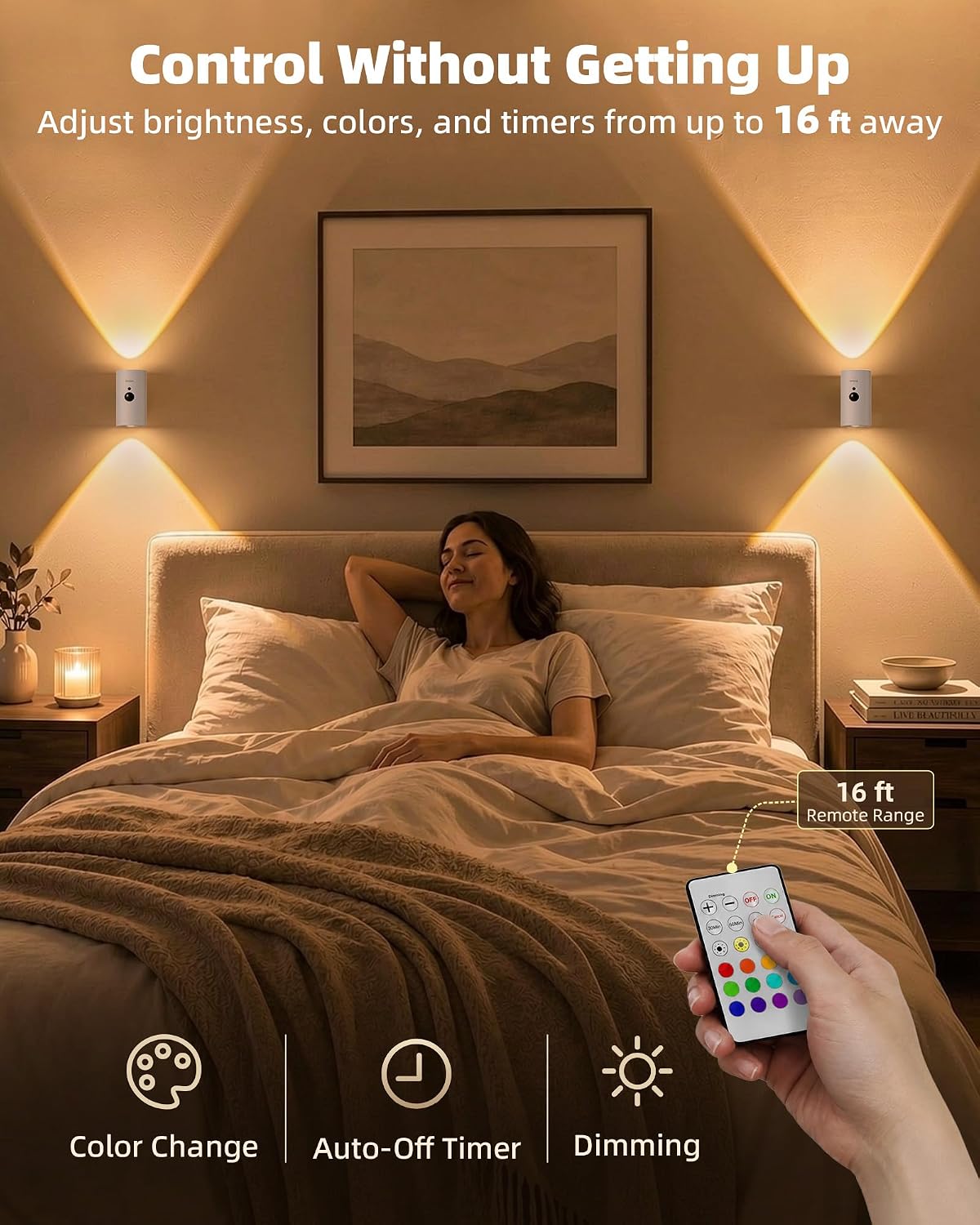 EZVALO Motion Sensor Wall Sconces, Battery Operated Wall Lights with 4000mAh Rechargeable Battery, 3 CCT & 12 RGB
