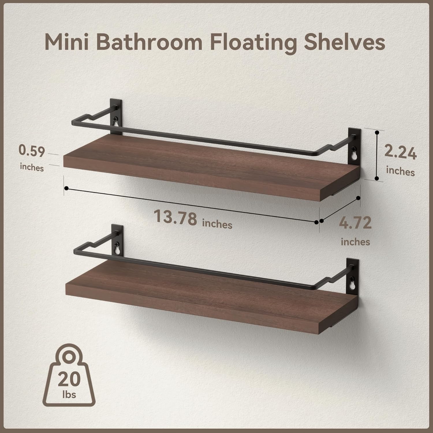 RICHER HOUSE Floating Shelves Bathroom, Small Wall Shelf Over Toilet 2 Set | Wall Mounted Shelves Decor for Bathroom