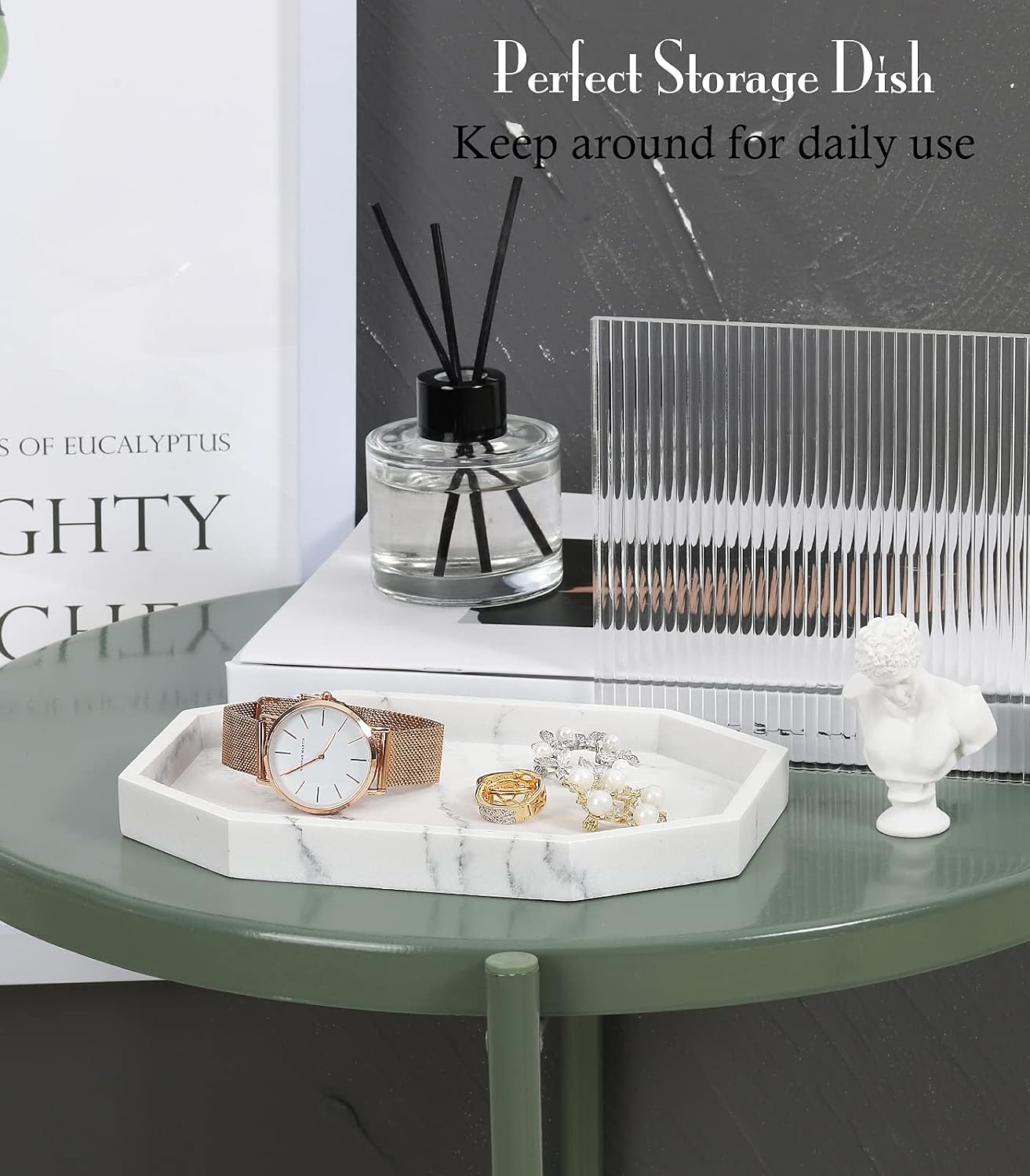 Small Octagon Vanity Tray / 8 x 5.7 x 0.8 / Gravel White