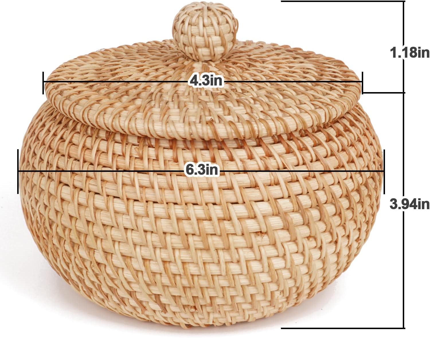 Round Rattan Basket Box / Round Rattan Basket with Lid / 6.3 Inch