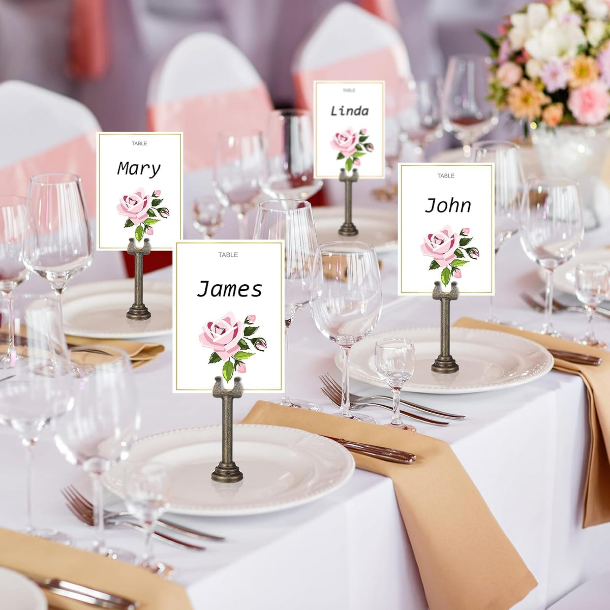 24 Pcs Bronze Metal Table Number Holders 3.15 Inch Wedding Place Card Holders Bulk Harp Clip Table Sign Stands Card