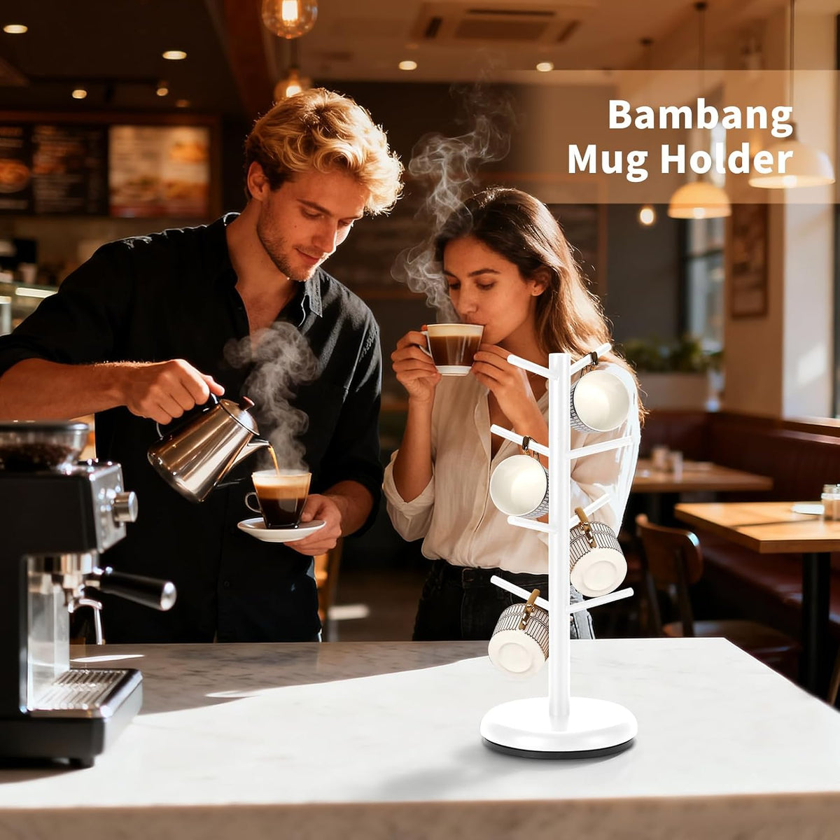 BAMBANG Mug Holder, 360° Rotating Mug Tree Holds 8 Coffee Cups, Space Saving Mug Stand with Stable Base for Kitchen
